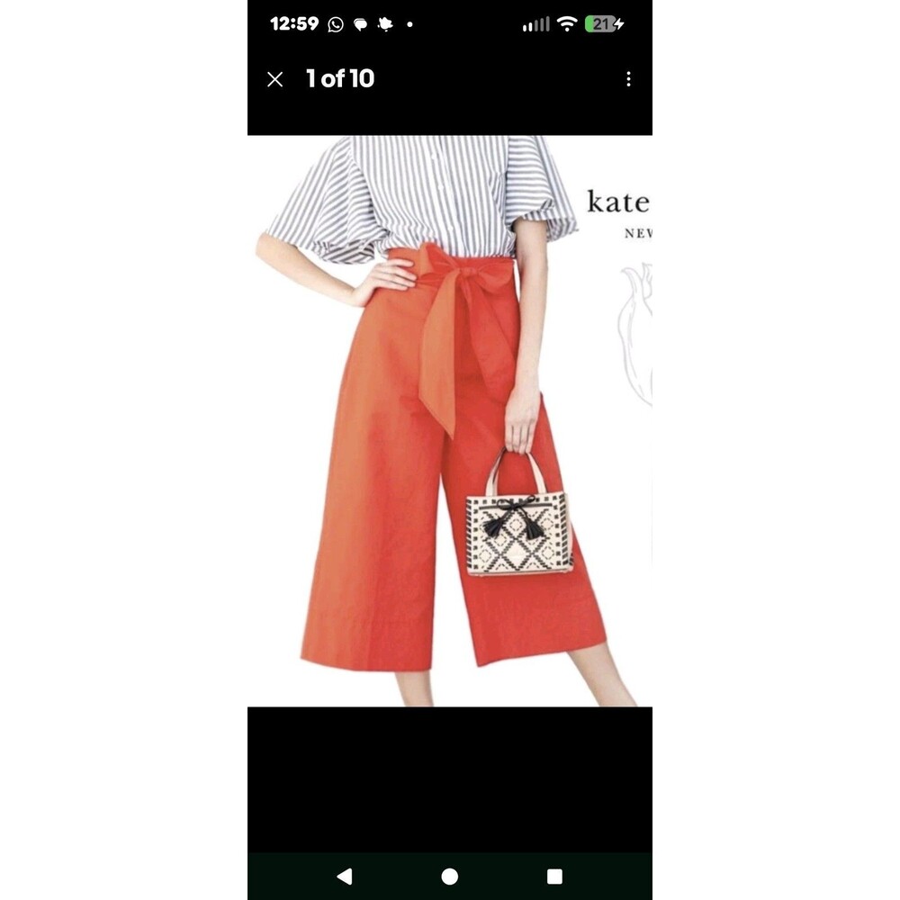 NWT Kate Spade Scenic Route Slub Cotton Culotte Pants 14 Cherpeper Red Orange